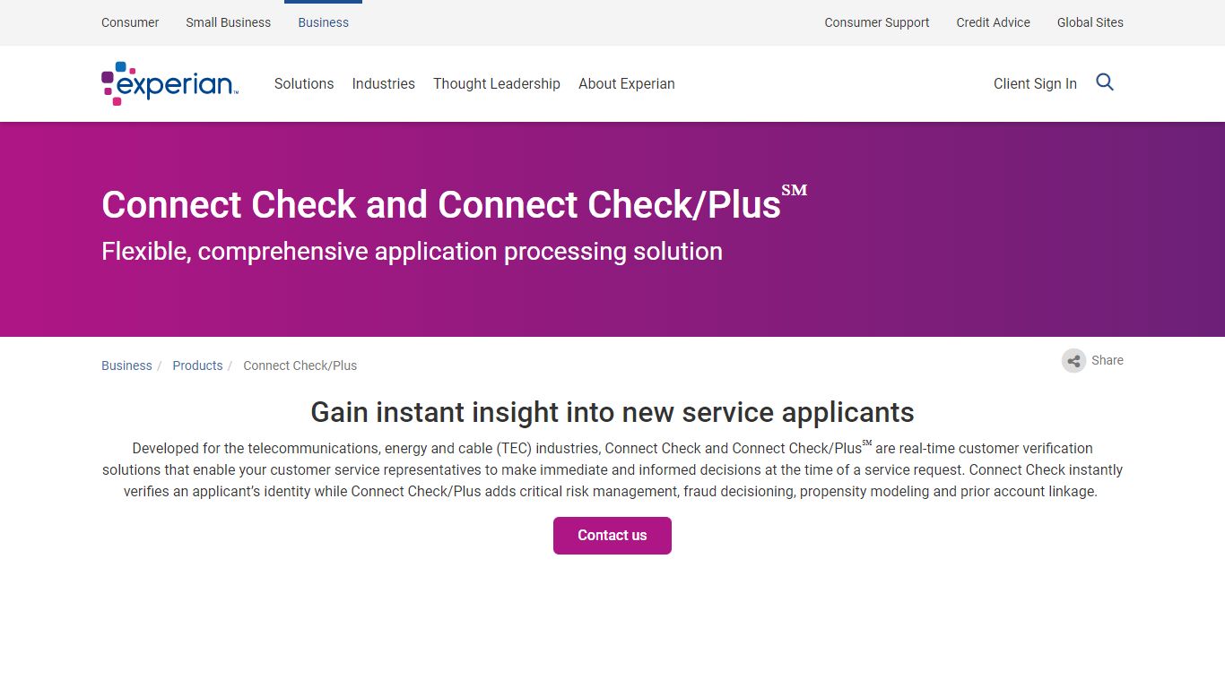 Connect Check/Plus | Experian